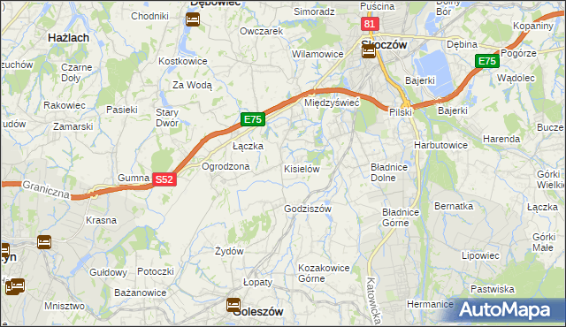 mapa Kisielów gmina Goleszów, Kisielów gmina Goleszów na mapie Targeo