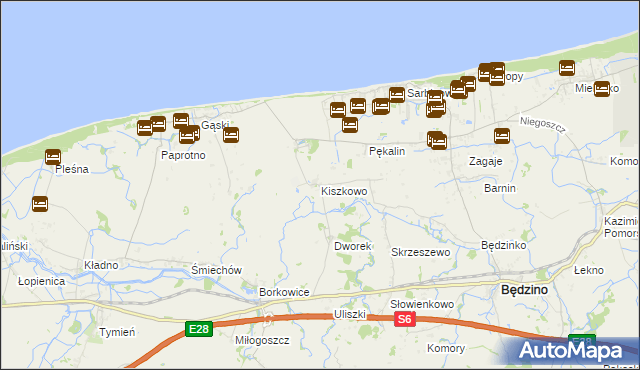 mapa Kiszkowo gmina Będzino, Kiszkowo gmina Będzino na mapie Targeo
