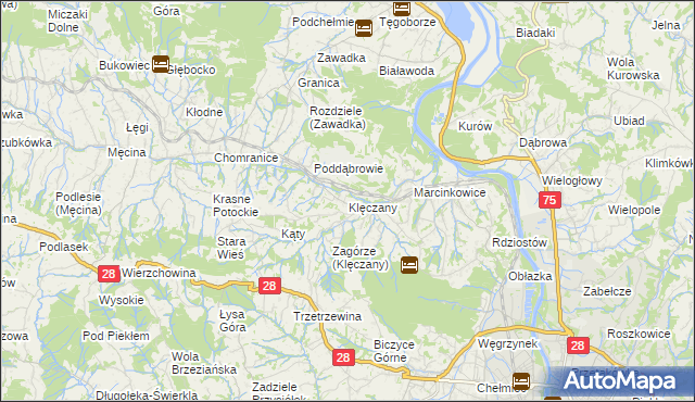 mapa Klęczany gmina Chełmiec, Klęczany gmina Chełmiec na mapie Targeo