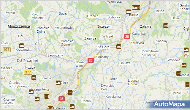 mapa Klęczany gmina Gorlice, Klęczany gmina Gorlice na mapie Targeo