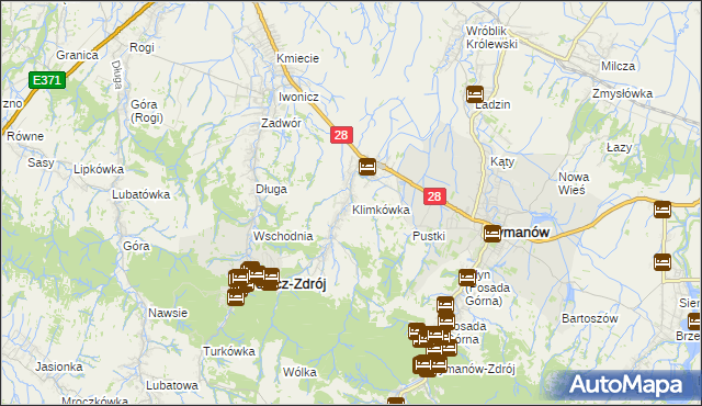 mapa Klimkówka gmina Rymanów, Klimkówka gmina Rymanów na mapie Targeo