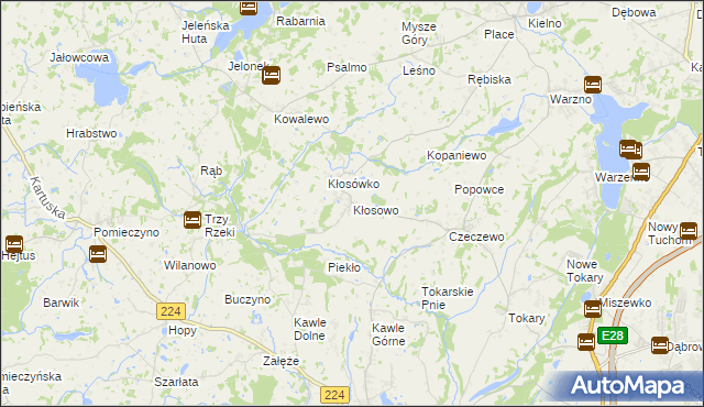 mapa Kłosowo gmina Przodkowo, Kłosowo gmina Przodkowo na mapie Targeo