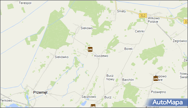 mapa Kluczewo gmina Przemęt, Kluczewo gmina Przemęt na mapie Targeo