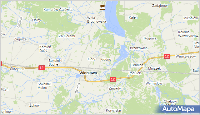 mapa Kłudno gmina Wieniawa, Kłudno gmina Wieniawa na mapie Targeo