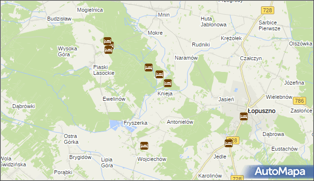 mapa Knieja gmina Łopuszno, Knieja gmina Łopuszno na mapie Targeo