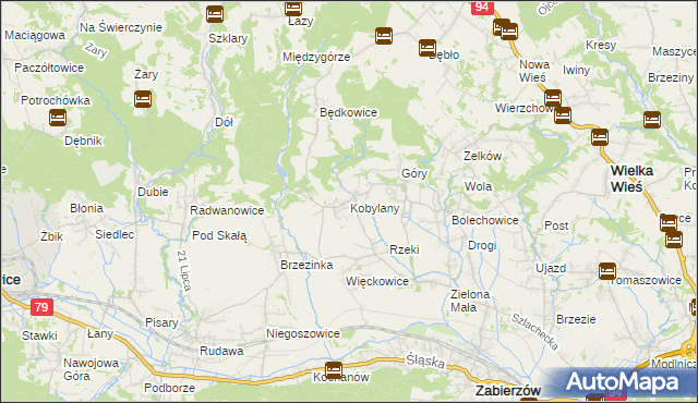 mapa Kobylany gmina Zabierzów, Kobylany gmina Zabierzów na mapie Targeo
