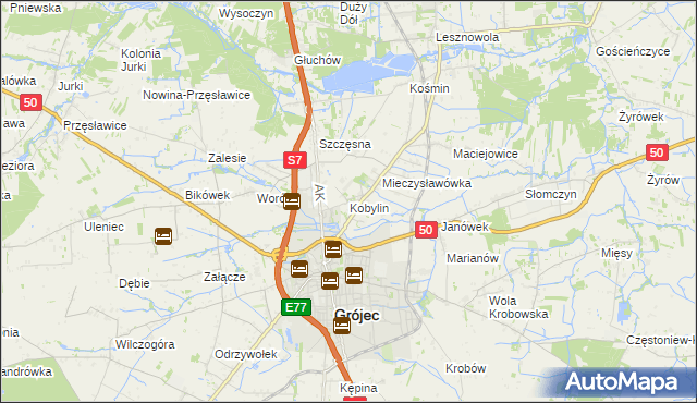 mapa Kobylin gmina Grójec, Kobylin gmina Grójec na mapie Targeo