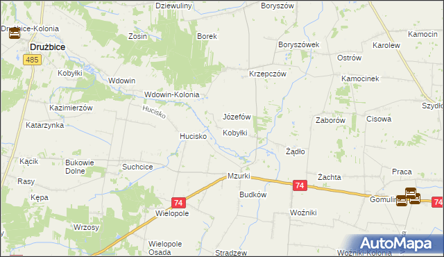 mapa Kobyłki gmina Grabica, Kobyłki gmina Grabica na mapie Targeo