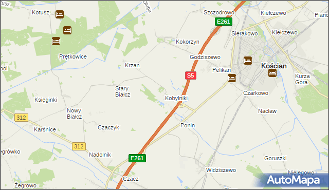 mapa Kobylniki gmina Kościan, Kobylniki gmina Kościan na mapie Targeo