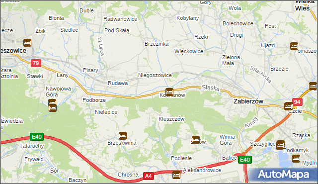 mapa Kochanów gmina Zabierzów, Kochanów gmina Zabierzów na mapie Targeo