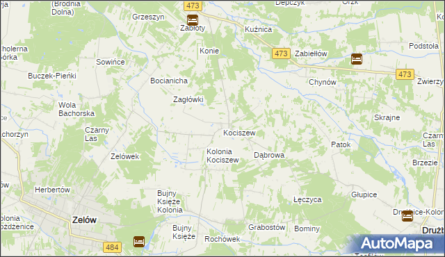 mapa Kociszew gmina Zelów, Kociszew gmina Zelów na mapie Targeo