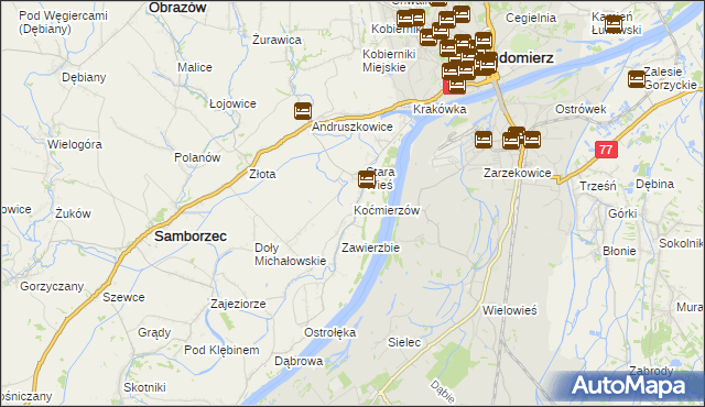 mapa Koćmierzów, Koćmierzów na mapie Targeo