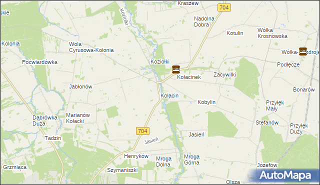 mapa Kołacin gmina Dmosin, Kołacin gmina Dmosin na mapie Targeo