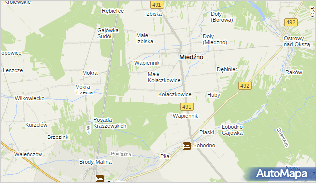 mapa Kołaczkowice gmina Miedźno, Kołaczkowice gmina Miedźno na mapie Targeo