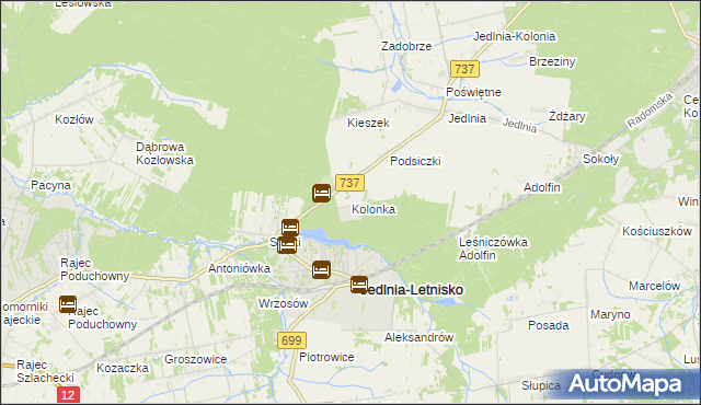 mapa Kolonka gmina Pionki, Kolonka gmina Pionki na mapie Targeo