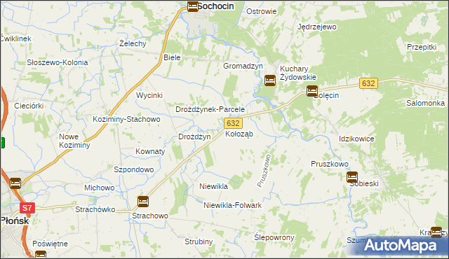 mapa Kołoząb gmina Sochocin, Kołoząb gmina Sochocin na mapie Targeo