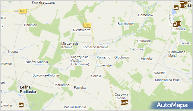 mapa Komarno gmina Konstantynów, Komarno gmina Konstantynów na mapie Targeo