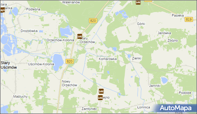 mapa Komarówka gmina Sosnowica, Komarówka gmina Sosnowica na mapie Targeo