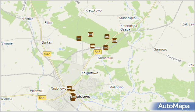 mapa Komorniki gmina Działdowo, Komorniki gmina Działdowo na mapie Targeo