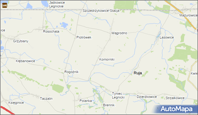 mapa Komorniki gmina Ruja, Komorniki gmina Ruja na mapie Targeo