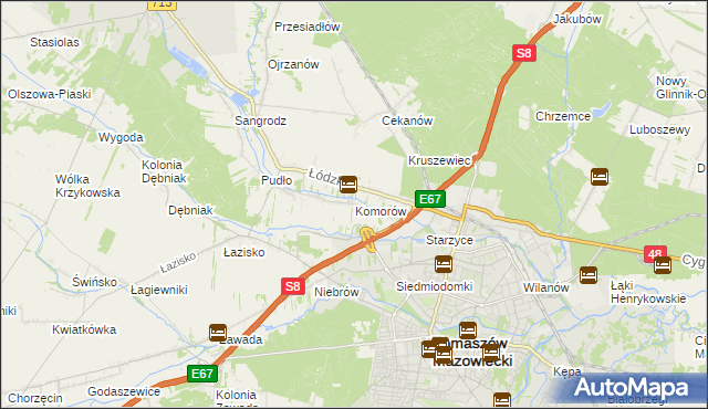 mapa Komorów gmina Tomaszów Mazowiecki, Komorów gmina Tomaszów Mazowiecki na mapie Targeo