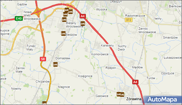 mapa Komorowice gmina Żórawina, Komorowice gmina Żórawina na mapie Targeo