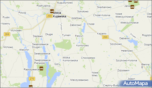 mapa Komorowo gmina Izbica Kujawska, Komorowo gmina Izbica Kujawska na mapie Targeo