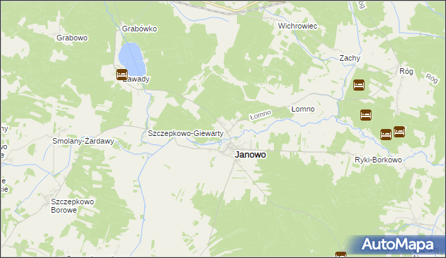 mapa Komorowo gmina Janowo, Komorowo gmina Janowo na mapie Targeo