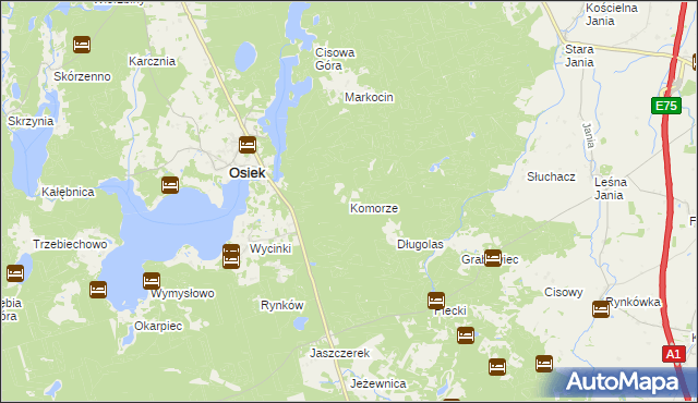 mapa Komorze gmina Osiek, Komorze gmina Osiek na mapie Targeo