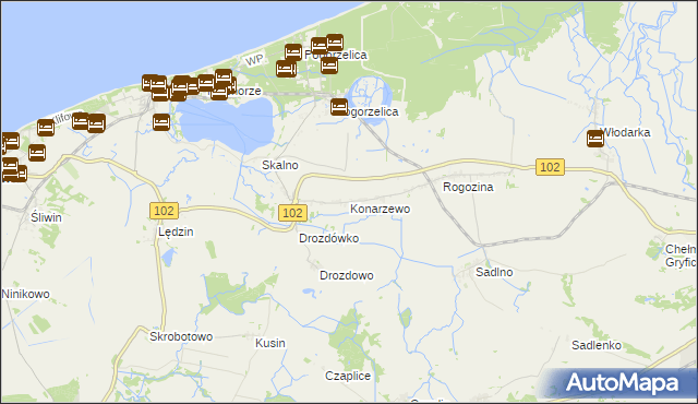 mapa Konarzewo gmina Karnice, Konarzewo gmina Karnice na mapie Targeo