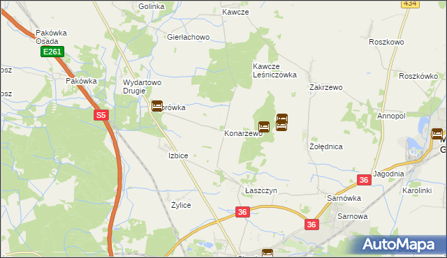 mapa Konarzewo gmina Rawicz, Konarzewo gmina Rawicz na mapie Targeo
