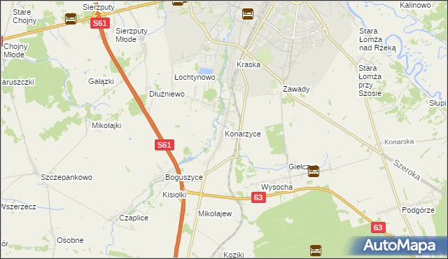 mapa Konarzyce gmina Łomża, Konarzyce gmina Łomża na mapie Targeo