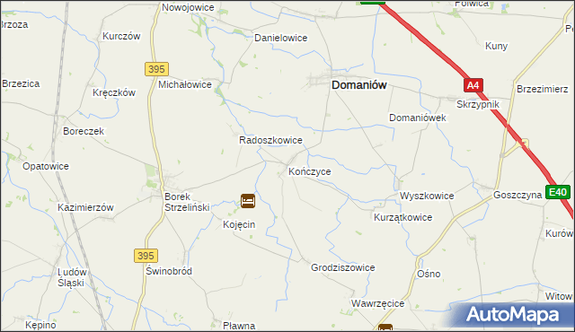 mapa Kończyce gmina Domaniów, Kończyce gmina Domaniów na mapie Targeo