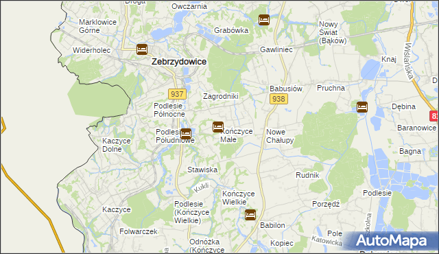 mapa Kończyce Małe, Kończyce Małe na mapie Targeo