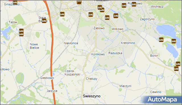 mapa Konikowo gmina Świeszyno, Konikowo gmina Świeszyno na mapie Targeo