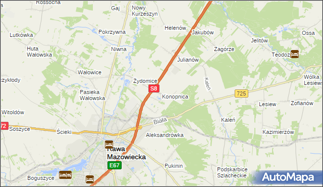mapa Konopnica gmina Rawa Mazowiecka, Konopnica gmina Rawa Mazowiecka na mapie Targeo