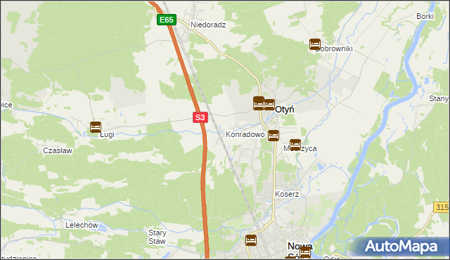 mapa Konradowo gmina Otyń, Konradowo gmina Otyń na mapie Targeo