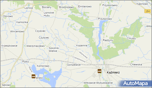 mapa Kopanina gmina Kaźmierz, Kopanina gmina Kaźmierz na mapie Targeo