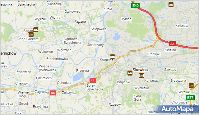 mapa Kopanka gmina Skawina, Kopanka gmina Skawina na mapie Targeo