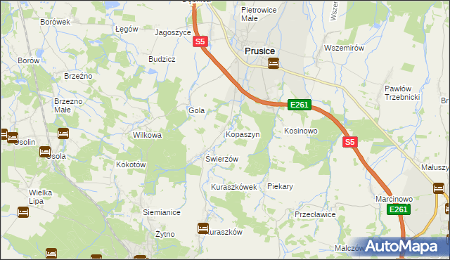 mapa Kopaszyn gmina Prusice, Kopaszyn gmina Prusice na mapie Targeo