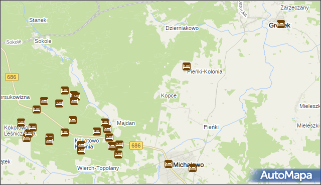 mapa Kopce gmina Michałowo, Kopce gmina Michałowo na mapie Targeo