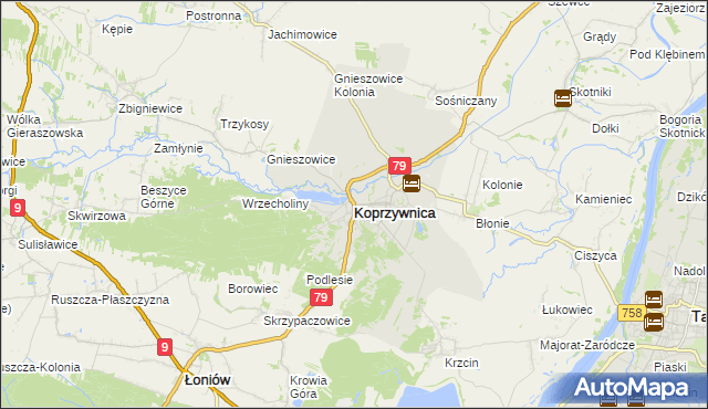 mapa Koprzywnica powiat sandomierski, Koprzywnica powiat sandomierski na mapie Targeo