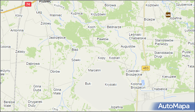 mapa Kopy gmina Rząśnia, Kopy gmina Rząśnia na mapie Targeo