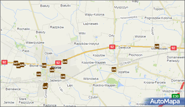 mapa Kopytów gmina Błonie, Kopytów gmina Błonie na mapie Targeo