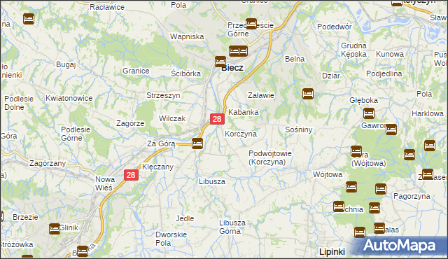 mapa Korczyna gmina Biecz, Korczyna gmina Biecz na mapie Targeo