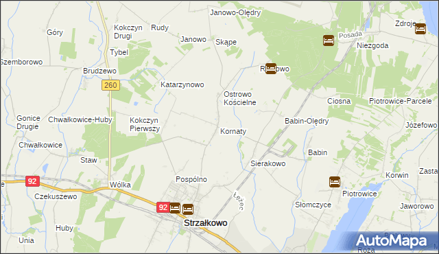 mapa Kornaty gmina Strzałkowo, Kornaty gmina Strzałkowo na mapie Targeo