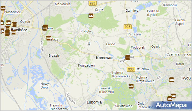 mapa Kornowac, Kornowac na mapie Targeo