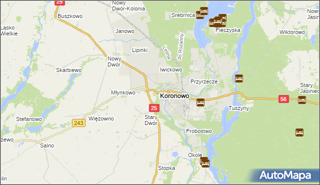 mapa Koronowo powiat bydgoski, Koronowo powiat bydgoski na mapie Targeo