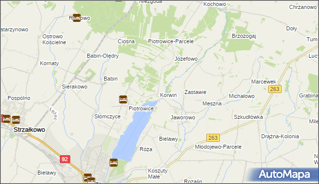 mapa Korwin gmina Słupca, Korwin gmina Słupca na mapie Targeo