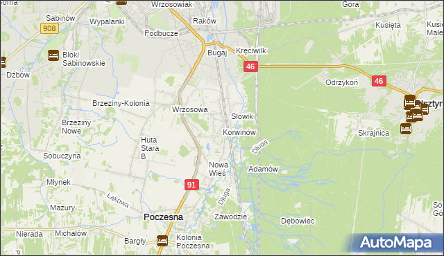 mapa Korwinów, Korwinów na mapie Targeo